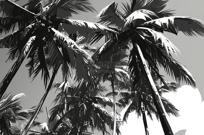 黑白照片中棕榈树图片