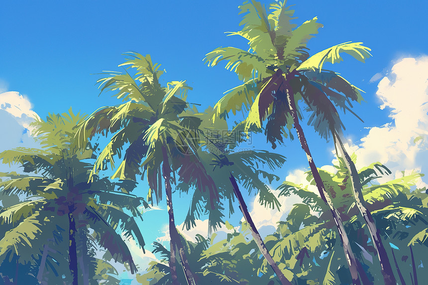 棕榈树的油画图片