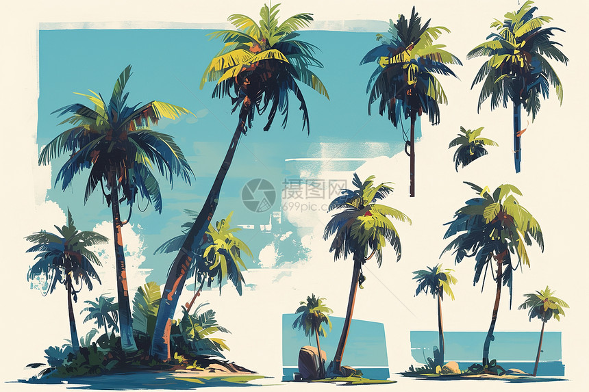 热带岛屿上的棕榈树图片