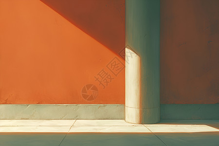脚下的地砖红墙前的木桩插画