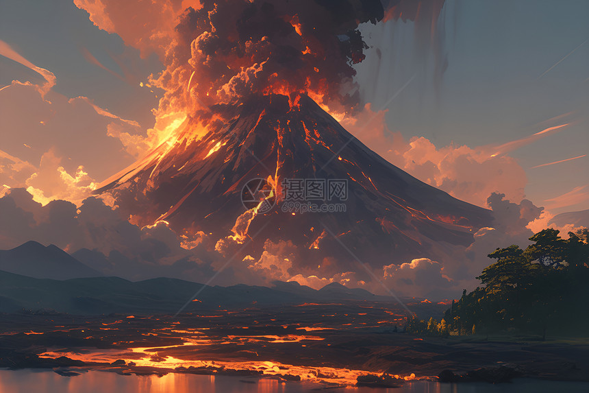 浓烟滚滚的火山图片