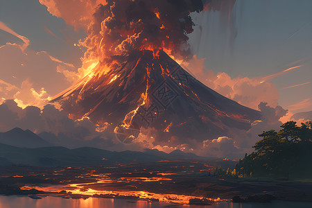 滚滚滚浓烟浓烟滚滚的火山插画