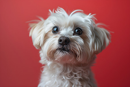 红色背景墙的幼犬背景图片