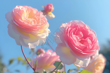 粉色盛开盛开的粉色玫瑰花插画