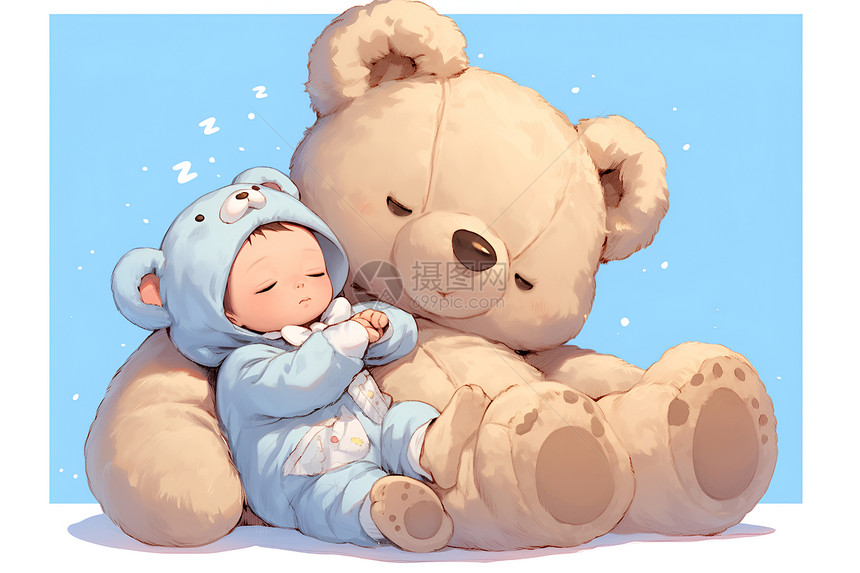 宝贝与巨大温暖的泰迪熊图片