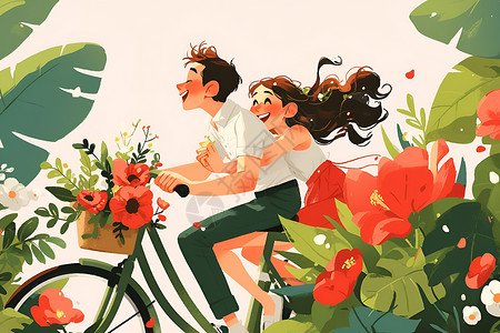 情侣幸福幸福的骑行插画