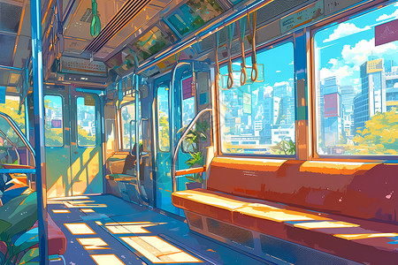 公众交通城市列车车厢插画