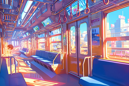 列车素材地铁的车厢插画