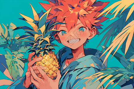 抱着菠萝的鹿男孩抱着水果插画