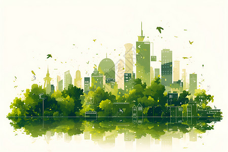 绿色都市美丽的城市插画