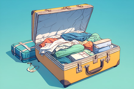 Vi衣服行李箱装满了必需品插画
