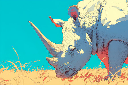 草地上的犀牛背景图片