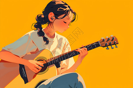 音乐人适用少女弹奏吉他插画