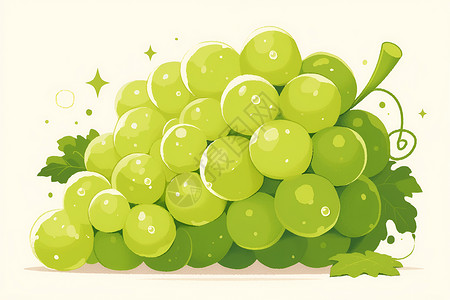 葡萄果肉晶莹剔透的绿葡萄插画