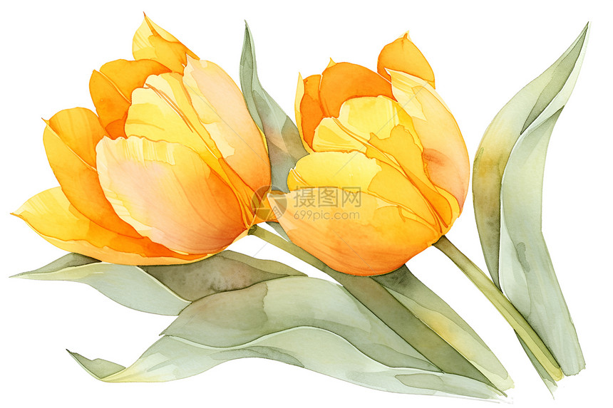 水彩画中的两朵明亮郁金香图片
