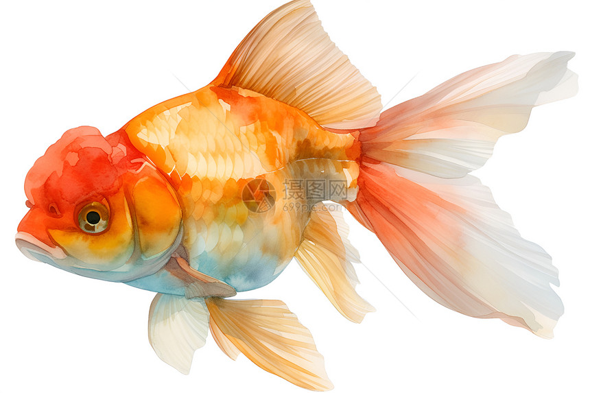 精致水彩画中的金鱼图片