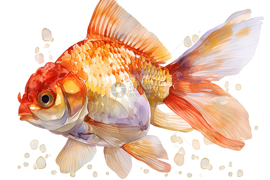 水彩绘画中的金鱼图片