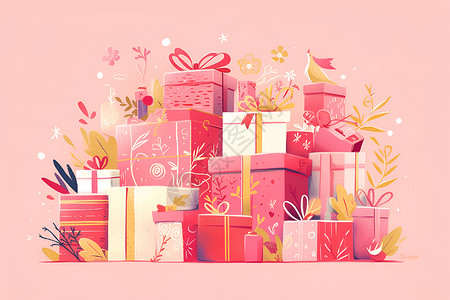 粉色礼盒插画背景图片