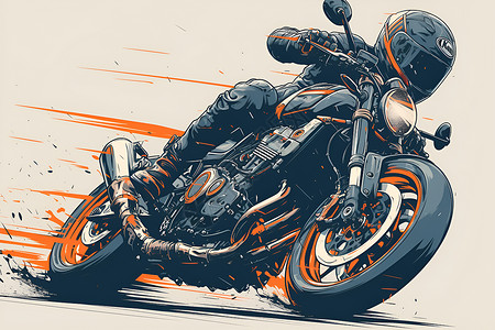 越野狂飙赛道上狂飙的摩托车手插画