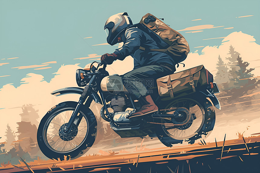荒野里的摩托车手图片
