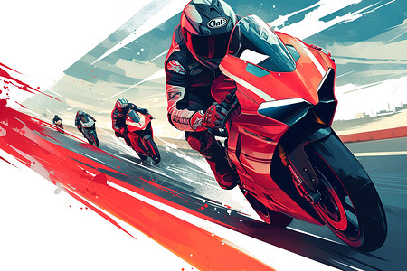 越野摩托车赛赛场上的摩托车手插画
