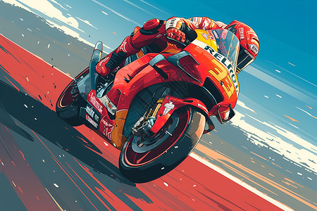 摩托车骑士骑士飞驰高清感线条艳红摩托插画
