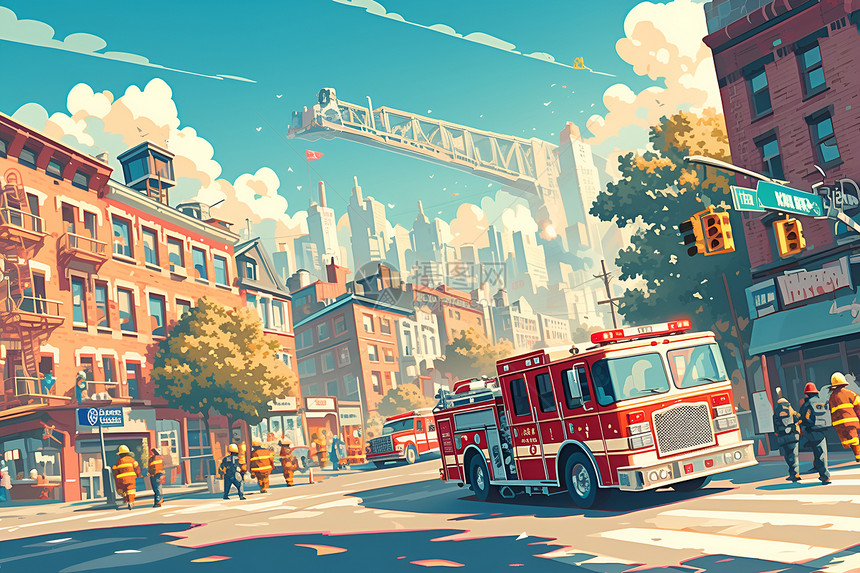 城市街道上的消防车图片