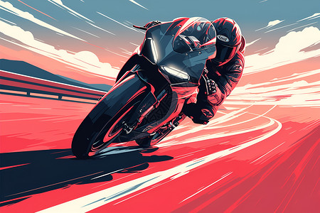 赛道插画摩托车手在赛道上疾驰插画