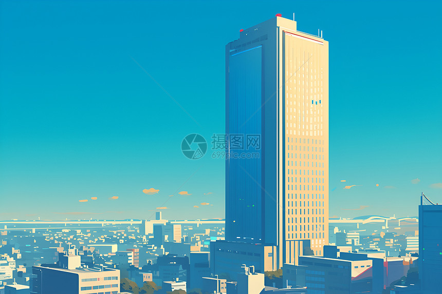 阳光照耀下的商业大楼图片