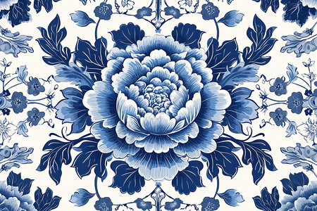 瓷白色的素材瓷蓝花纹的装饰插画