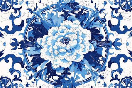 蓝色花纹装饰蓝白相间的花纹插画