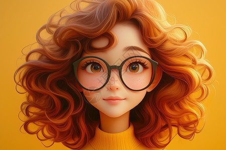 白女性戴眼镜的卷发女孩插画