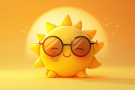 创意戴墨镜太阳黄色的太阳笑脸插画