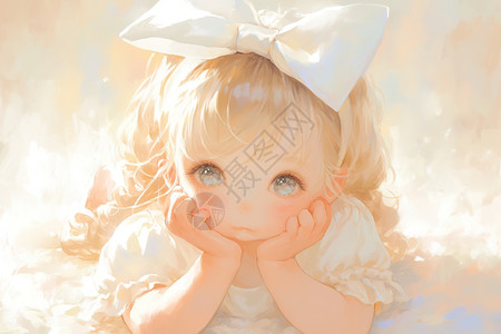 白色蝴蝶结漂亮的小女孩插画