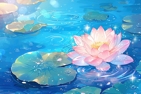 急流湖湖面上的睡莲插画