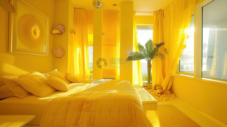 黄色卧室图片