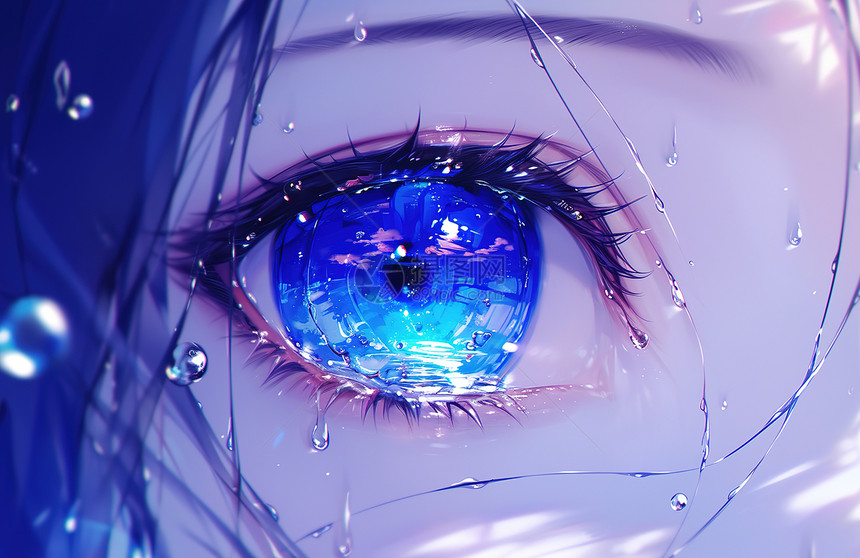 蓝眼睛上的水滴图片