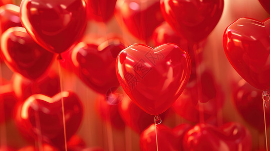 红色爱心气球群红色心形气球插画