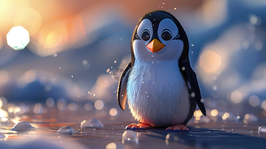 冰雪世界中站立的企鹅图片