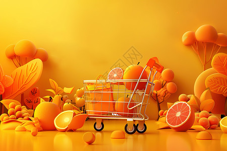 购物车上装满了橙子高清图片