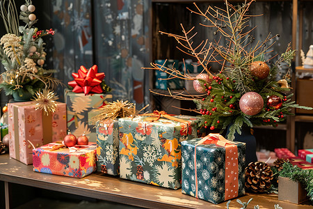 礼品纸包植物圣诞装饰品背景