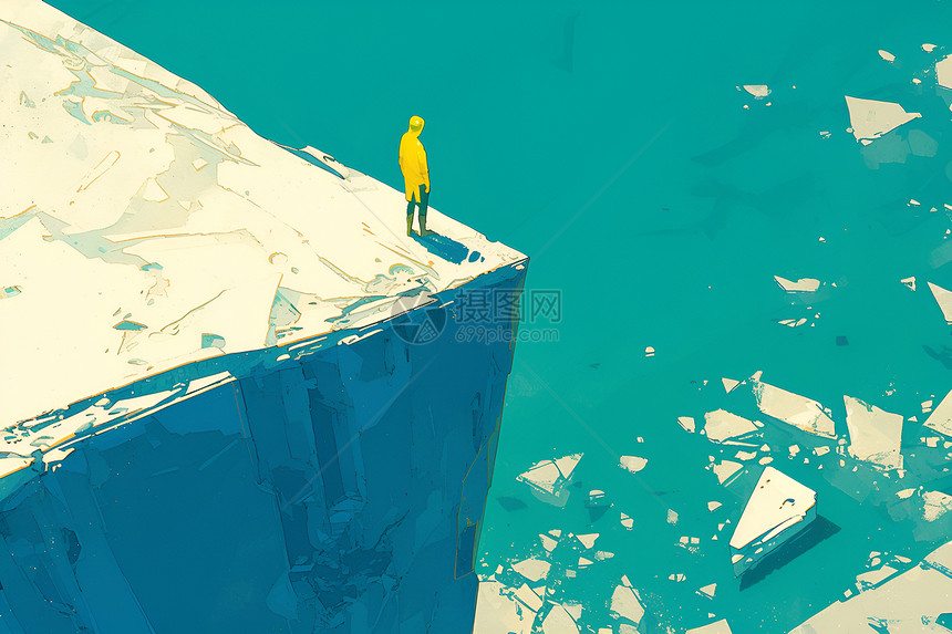 男人站在冰川断崖处图片
