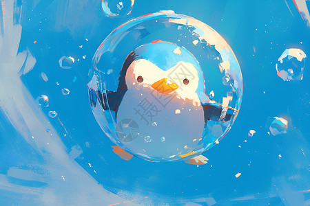 冰雪溶化悬浮的企鹅插画