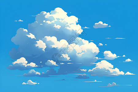 蓝色天空风景天空之下的云朵插画