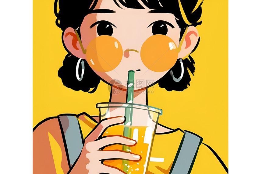 女子饮用橙汁图片