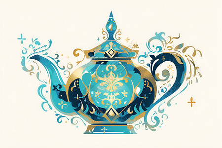 茶壶剪影传统铜壶剪影插画