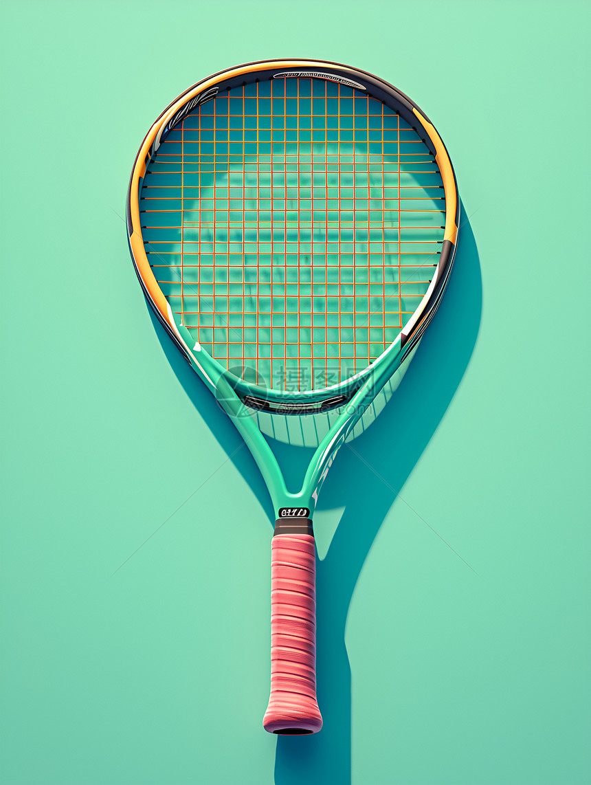 网球拍与绿色背景图片