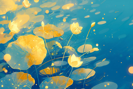丝瓜水荷叶漂浮在水面上插画