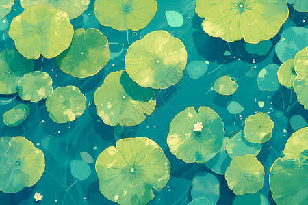 绿色莲叶水上漂浮的莲叶插画插画