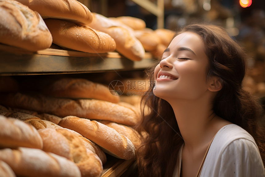 面包架上的女人图片